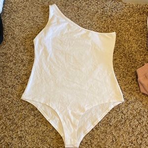 one shoulder white bodysuit